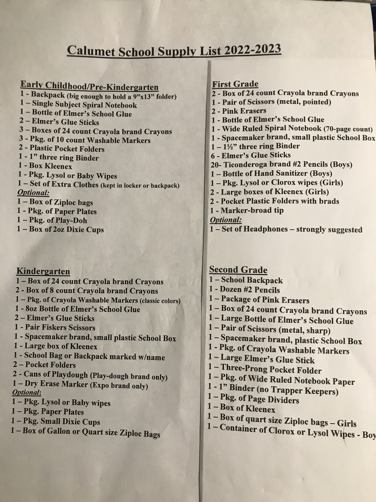 Elementary School Supply List