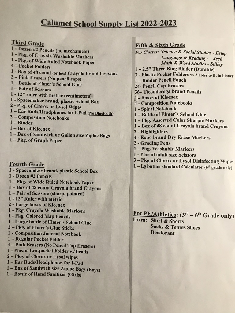 Elementary Supply List